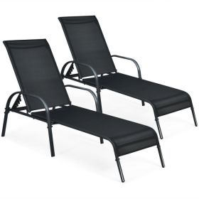 2 Pieces Outdoor Patio Lounge Chair Chaise Fabric with Adjustable Reclining Armrest