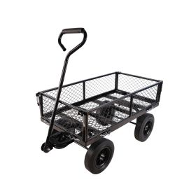 (Black solid wheels wagon cart) Solid wheels Tools cart Wagon Cart Garden cart trucks make it easier to transport firewood