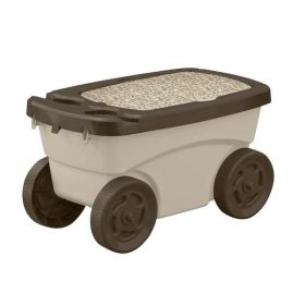 Outdoor Rolling Garden Scooter with Wheels & Pull Strap, Light Taupe, 14.5 in D x 24.25 in H x 13.5 in W