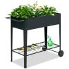 Elevated Planter Box on Wheels with Non-slip Legs and Storage Shelf