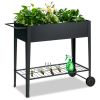 Elevated Planter Box on Wheels with Non-slip Legs and Storage Shelf