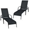 2 Pieces Outdoor Patio Lounge Chair Chaise Fabric with Adjustable Reclining Armrest