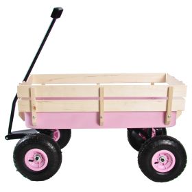 Outdoor station wagon all-terrain pull wooden railing pneumatic tire children's garden (red) (red: pink)