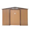 6' x 8' Outdoor Backyard Garden Metal Storage Shed for Utility Tool Storage - Coffee