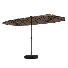 13FT Double-sided Patio Umbrella with Solar Lights for Garden Pool Backyard (Color: coffee)