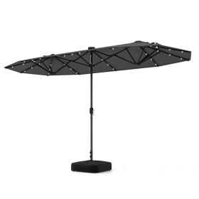 13FT Double-sided Patio Umbrella with Solar Lights for Garden Pool Backyard (Color: Gray)