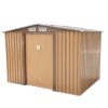 6' x 8' Outdoor Backyard Garden Metal Storage Shed for Utility Tool Storage - Coffee