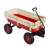 Outdoor station wagon all-terrain pull wooden railing pneumatic tire children's garden (red)